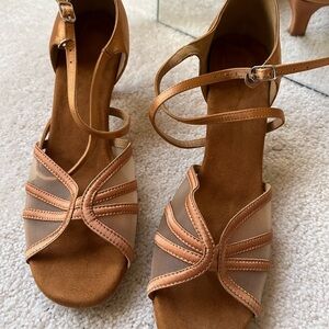 Dance Elegant ballroom Tan Strappy Women's satin shoe